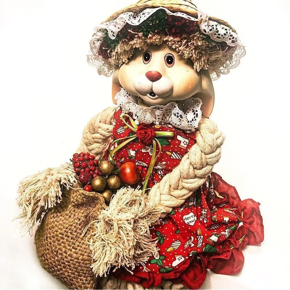 VTG House of Lloyd Christmas Flossie Bunny Rabbit Mop Doll Shelf Sitter